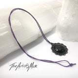 Pendant Necklace- flat black glitter with glass resin dome
