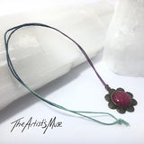 Pendant Necklace- Pink glitter resin with glass dome finish