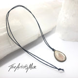Resin Pendant Necklace- Warm white, pink and silver resin teardrop design
