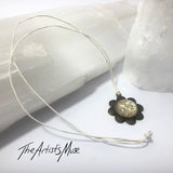 Pendant Necklace- Gold and holographic silver stars glitter resin with glass dome finish