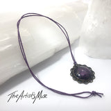 Pendant Necklace- Deep purple glitter with glass dome finish
