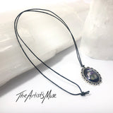 Pendant Necklace- Deep purple, white, green/gold design