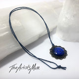 Pendant Necklace- Midnight blue glitter resin with glass dome finish