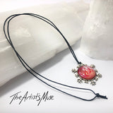 Snowflake Pendant Necklace- Gorgeous red and gold custom design with glass dome finish