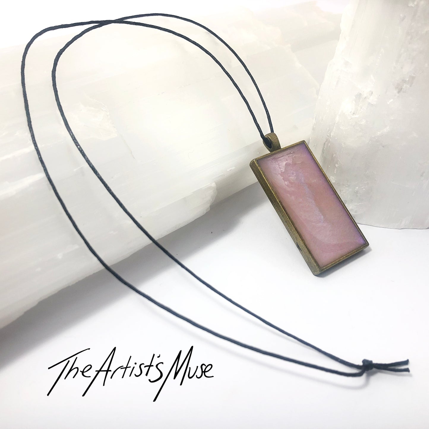 Resin Pendant Necklace- Iridescent dusty pink resin design. SOLD
