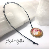 Pendant Necklace- gold white and pink design with glass dome finish