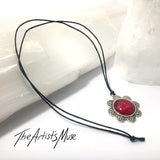 Pendant Necklace- Red glitter resin with glass dome finish