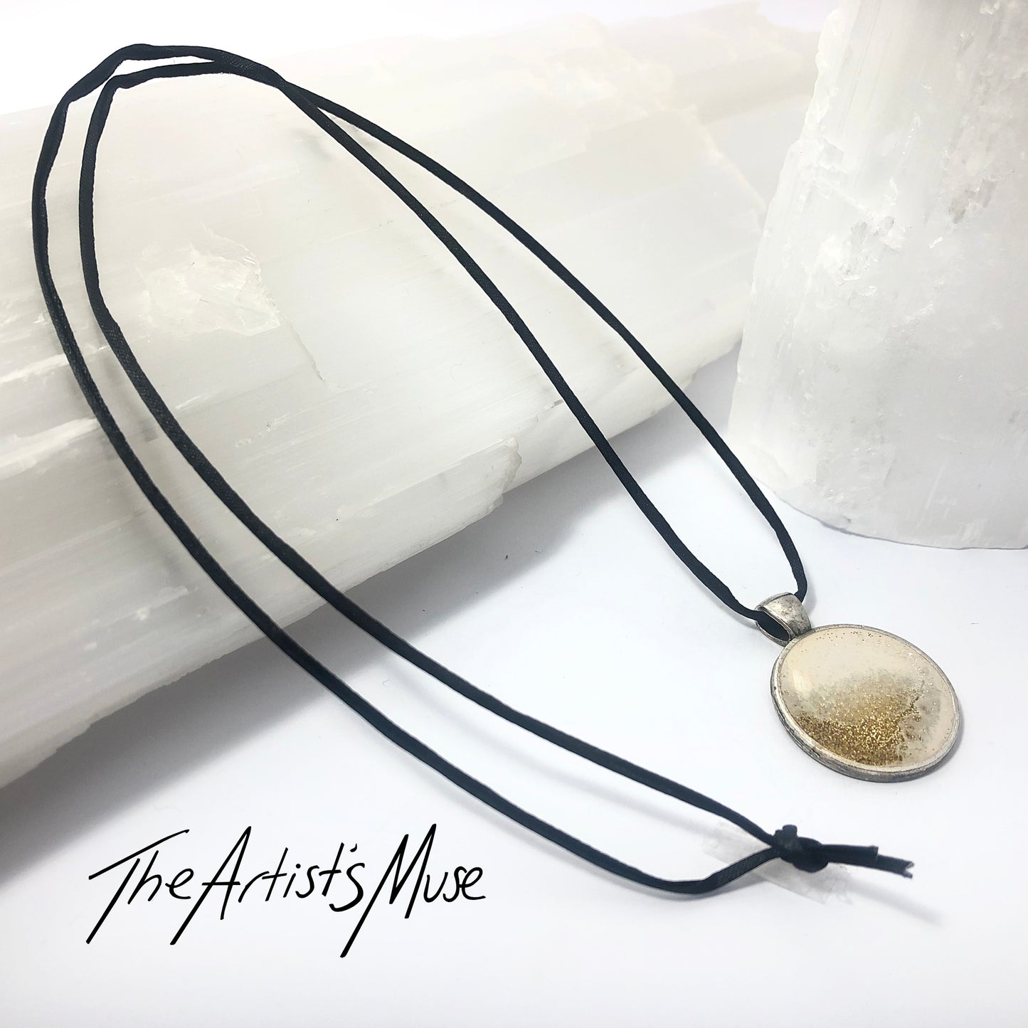 Resin Pendant Necklace- Warm white and gold glitter resin design