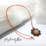 Pendant Necklace- peach holographic glitter resin with glass dome finish