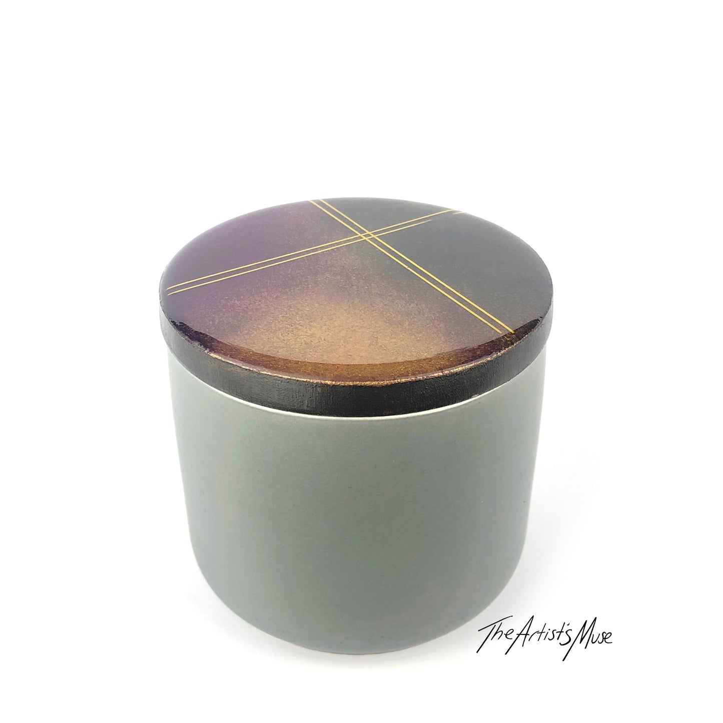 Small Jar- Grey Jar with charcoal, gold and plum lid