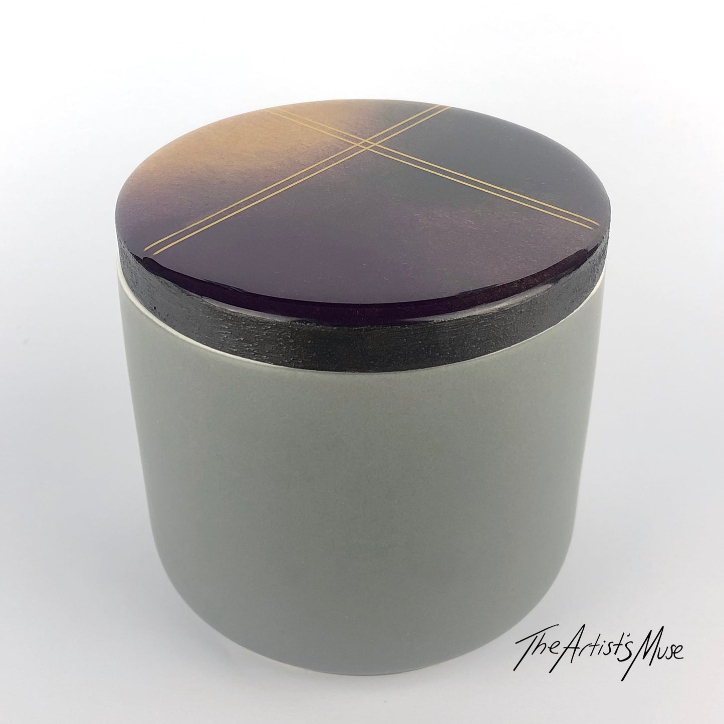 Small Jar- Grey Jar with charcoal, gold and plum lid