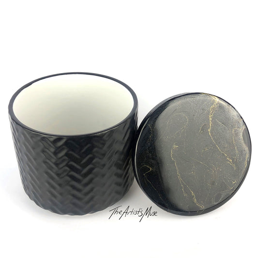 Small Jar- Black Jar with Black/Charcoal/Gold lid