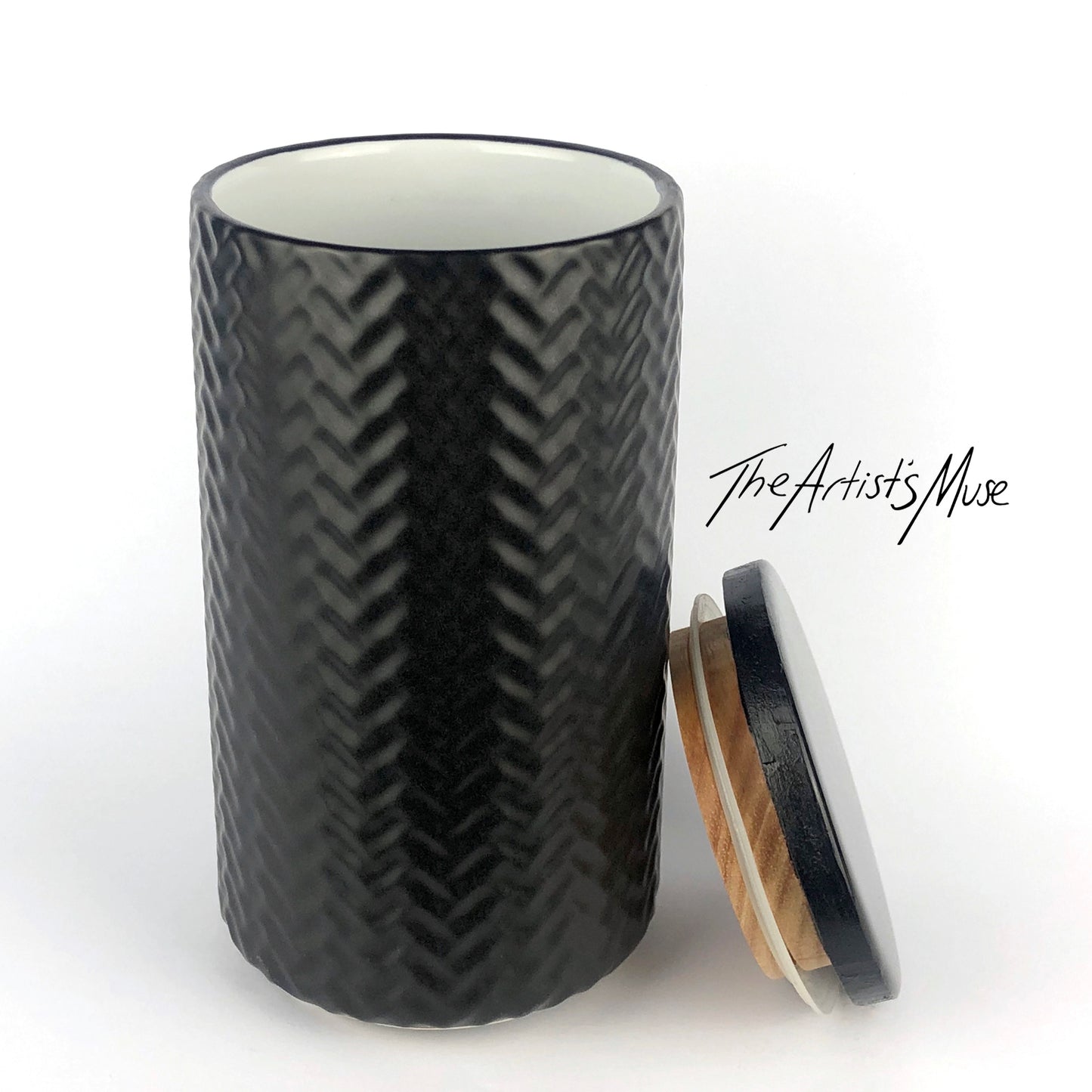 Tall Jar- Black Jar with Black/Charcoal/Gold lid